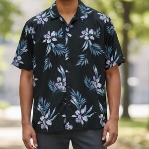 Cafe Luna Men's Tropical Flower Print Short Sleeve